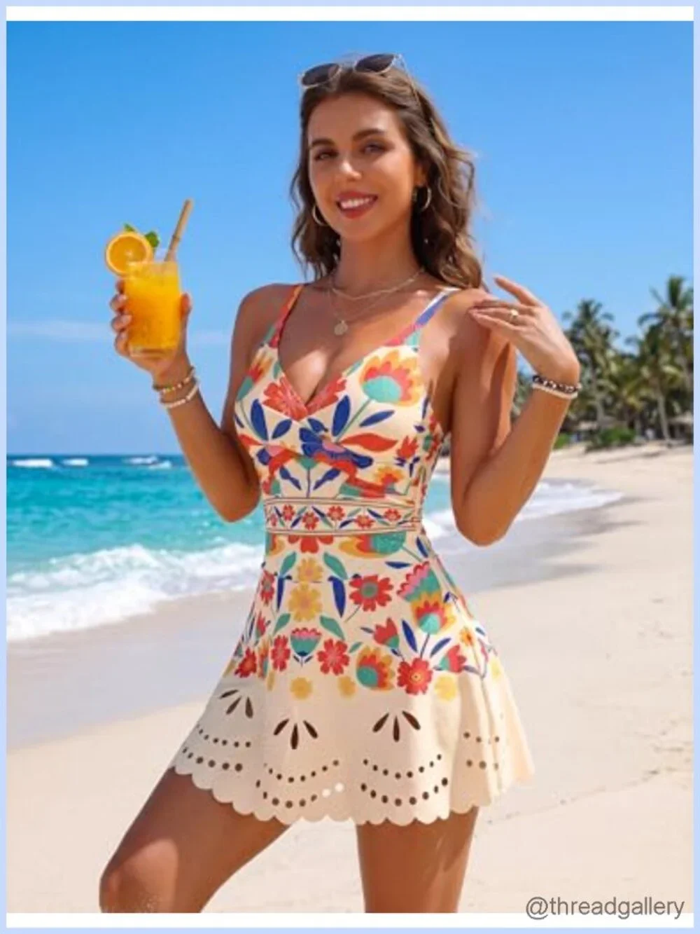 Tummy Control One Piece Swimsuit Twist Front Bathing Suit with Flowy Skirt